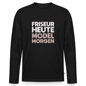 Friseur Heute, Model Morgen - Männer Premium Bio Langarmshirt - Schwarz - Vorne - Nico (187cm)