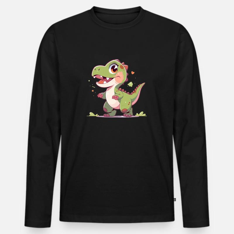 Süßer kleiner T-Rex - Männer Premium Bio Langarmshirt - Schwarz