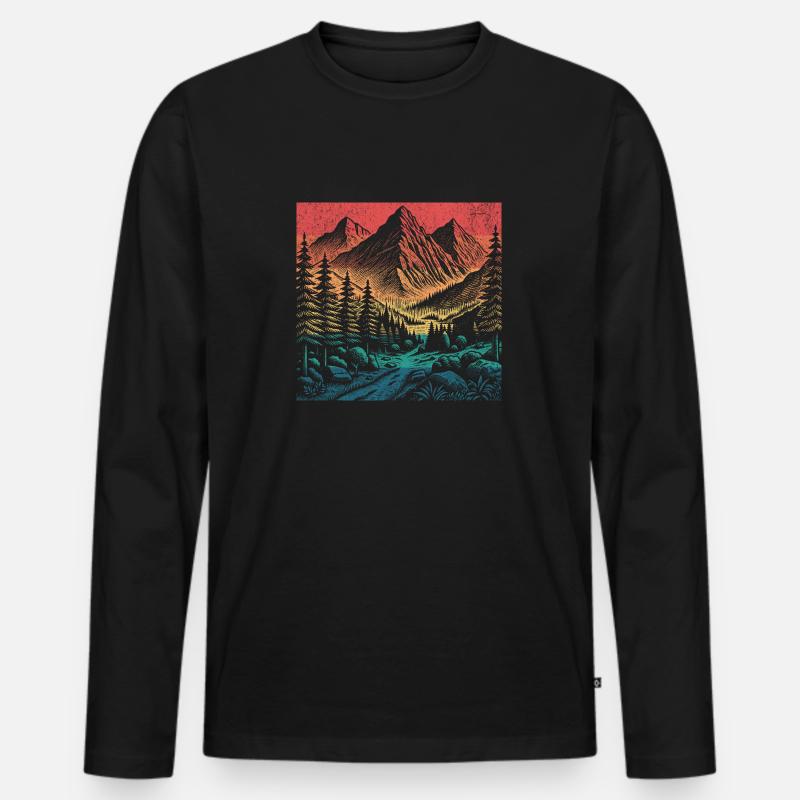 Retro style mountain nature - Männer Premium Bio Langarmshirt - Schwarz