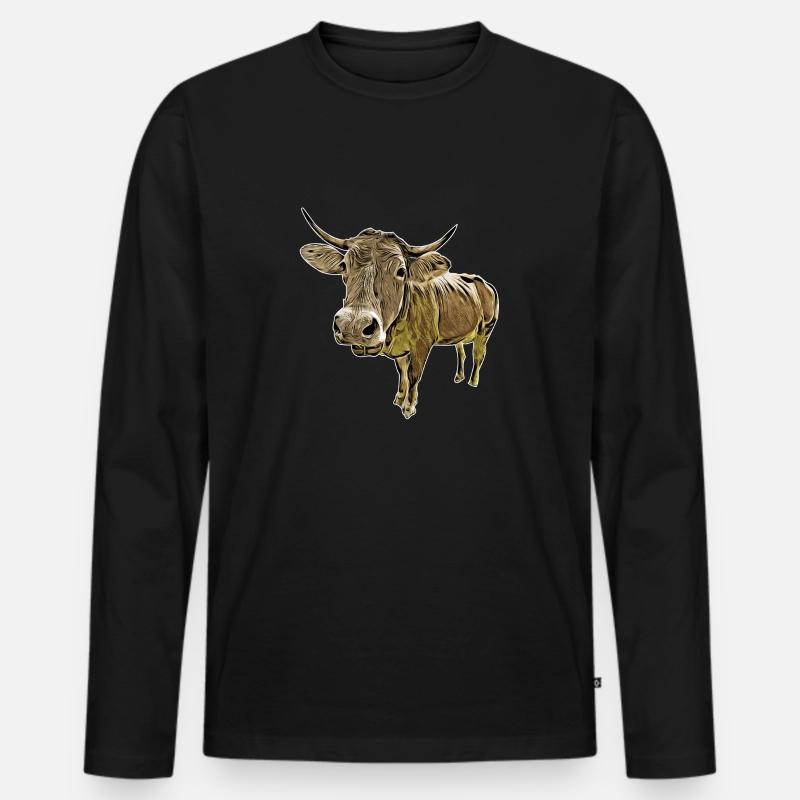 Lustige Kuh - Männer Premium Bio Langarmshirt - Schwarz