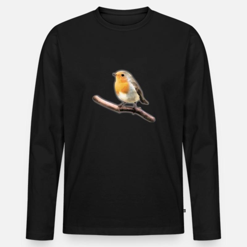 Robin auf einem Zweig - Männer Premium Bio Langarmshirt - Schwarz