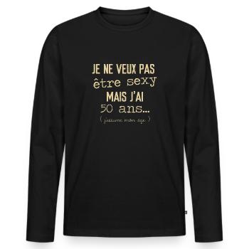 Anniversaire 50 ans - T-shirt manches longues Premium bio Homme - noir - Devant - Nico (187cm)