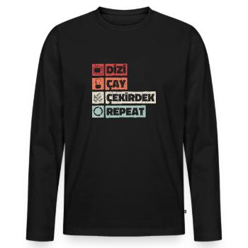 Dizi Cay Cekirdek Repeat Turkish sayings funny - Men's Premium Organic Long Sleeve Shirt - black - Front - Nico (187cm)