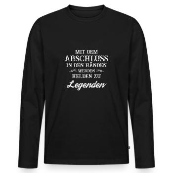 Abi Abschluss Shirt - Helden werden zu Legenden - Männer Premium Bio Langarmshirt - Schwarz - Vorne - Nico (187cm)