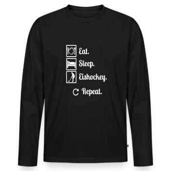 Eat Sleep Eishockey Repeat - Männer Premium Bio Langarmshirt - Schwarz - Vorne - Nico (187cm)