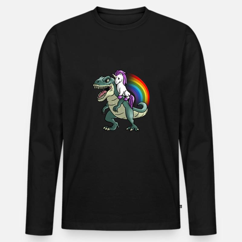 Einhorn Dinosaurier T-Rex Regenbogen Geschenk - Männer Premium Bio Langarmshirt - Schwarz