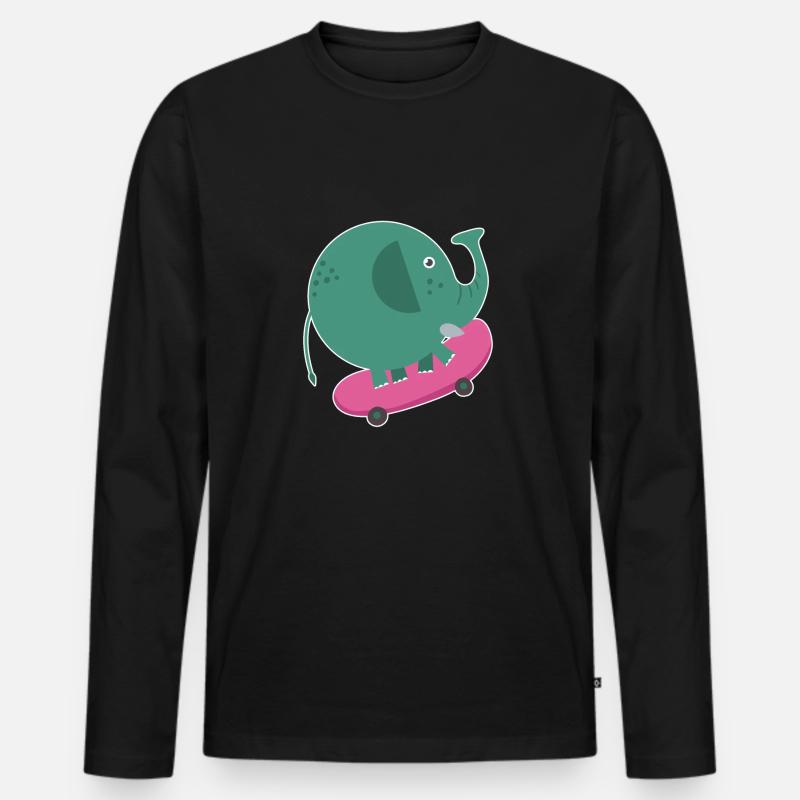 Skater Elefant - Männer Premium Bio Langarmshirt - Schwarz