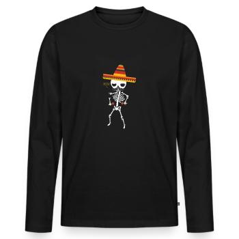 Squelette Mexique Sombrero Cadeau Chapeau De Fête Hochet - T-shirt manches longues Premium bio Homme - noir - Devant - Nico (187cm)