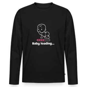 Bébé enceinte bébé ventre grossesse Parents - T-shirt manches longues Premium bio Homme - noir - Devant - Nico (187cm)