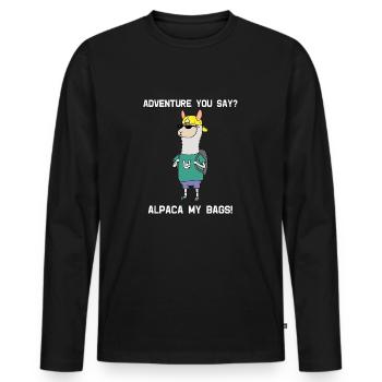 Alpaka Reise Cool Rucksack Alpaca My Bags Geschenk - Männer Premium Bio Langarmshirt - Schwarz - Vorne - Nico (187cm)
