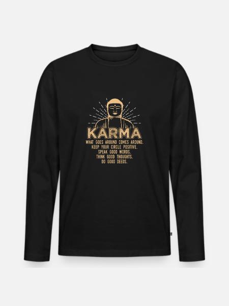 KARMA Buddha Quote - Männer Premium Bio Langarmshirt - Schwarz