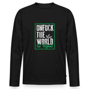 unfuck the world go vegan - Männer Premium Bio Langarmshirt - Schwarz - Vorne - Nico (187cm)
