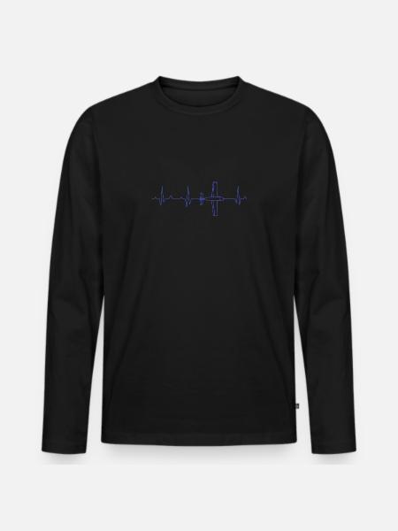 Aircraft ECG heartbeat - Men's Premium Organic Long Sleeve Shirt - black