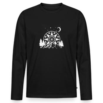 Montagnes Nature Mandala Camping randonnée cadeau - T-shirt manches longues Premium bio Homme - noir - Devant - Nico (187cm)