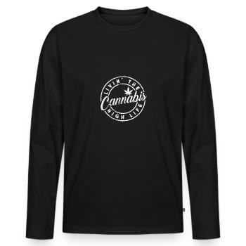 Cannabis Haute vie cadeau fumer herbe - T-shirt manches longues Premium bio Homme - noir - Devant - Nico (187cm)