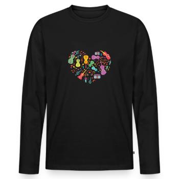 Music Violin Classical Gift Violin Musical Notes - Men's Premium Organic Long Sleeve Shirt - black - Front - Nico (187cm)