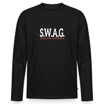 Swag - single with good friends - Men's Premium Organic Long Sleeve Shirt - black - Front - Nico (187cm)