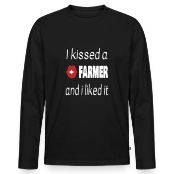 Kissed A Farmer Bauernhof Bauer Traktor Shirt - Männer Premium Bio Langarmshirt - Schwarz - Vorne - Nico (187cm)