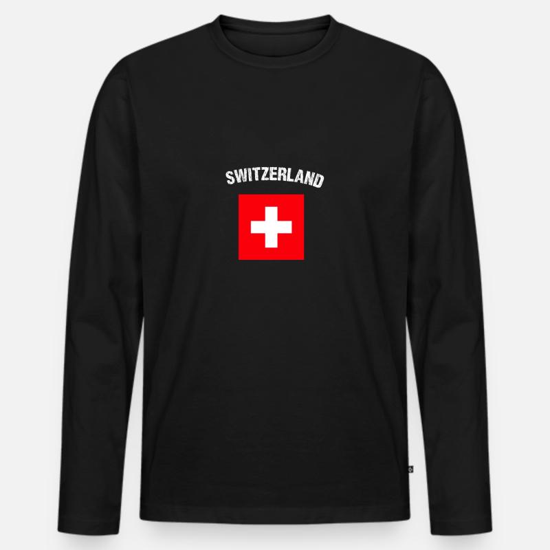 Schweiz Schweizer Flagge Schweizerkreuz Geschenk - Männer Premium Bio Langarmshirt - Schwarz