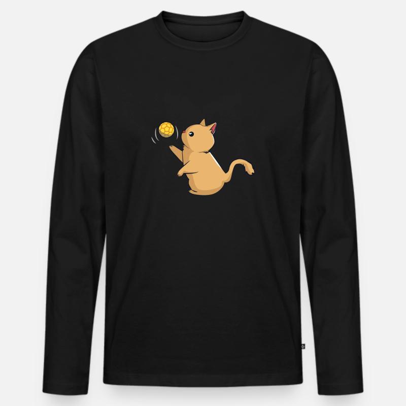 Katze spielt Handball - Männer Premium Bio Langarmshirt - Schwarz