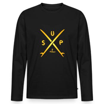 SUP - Männer Premium Bio Langarmshirt - Schwarz - Vorne - Nico (187cm)