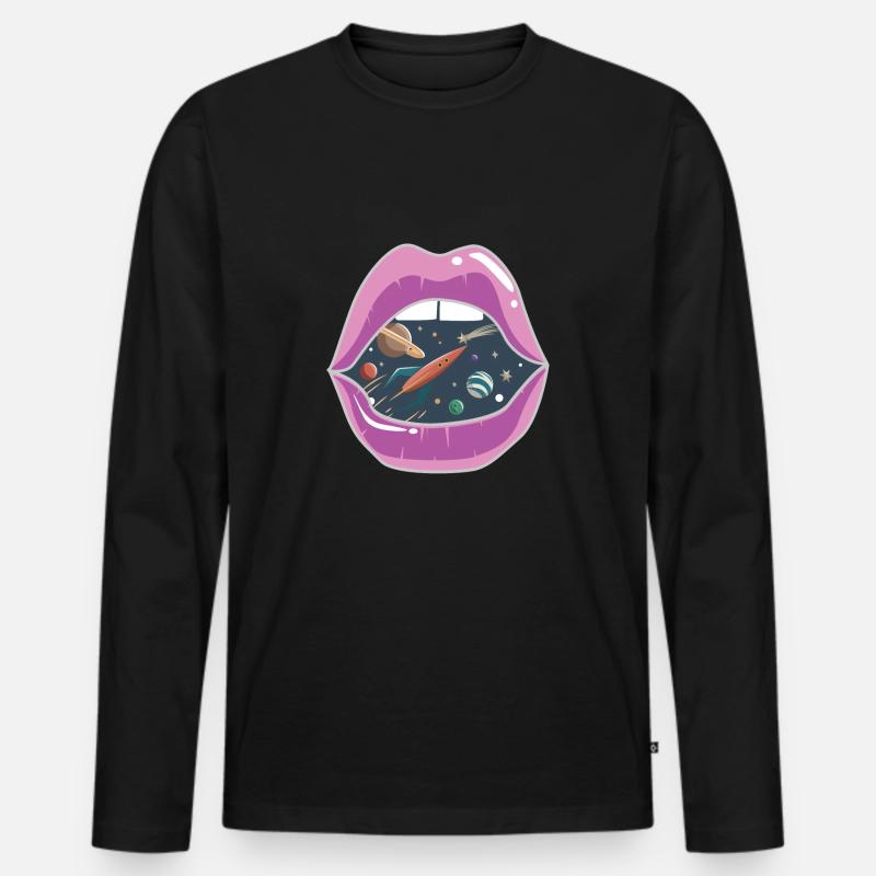 Pinke Lippen / Weltraum - Männer Premium Bio Langarmshirt - Schwarz