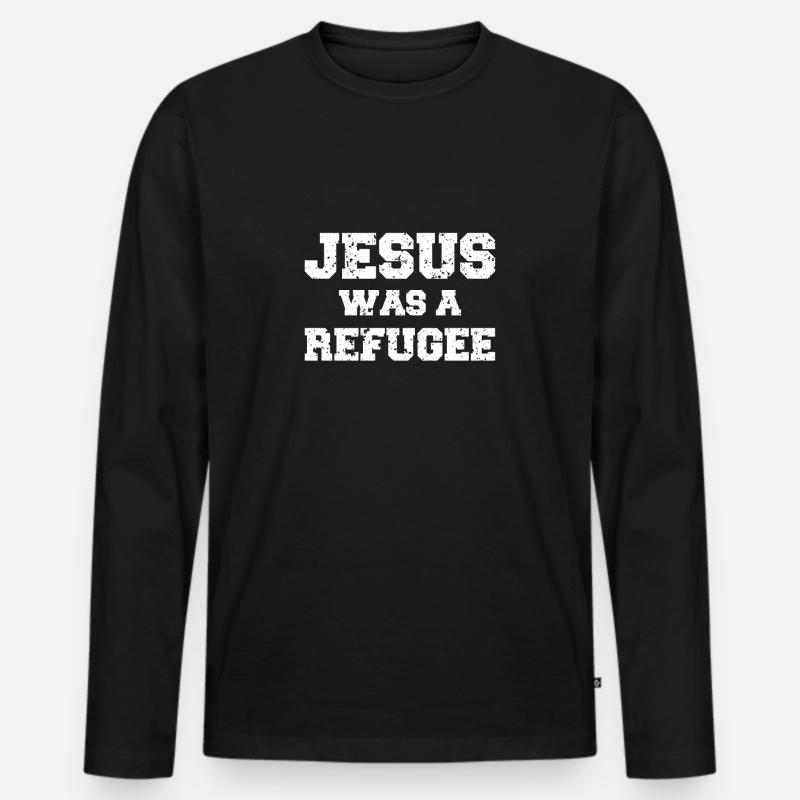 Jesus was a refugee - Männer Premium Bio Langarmshirt - Schwarz