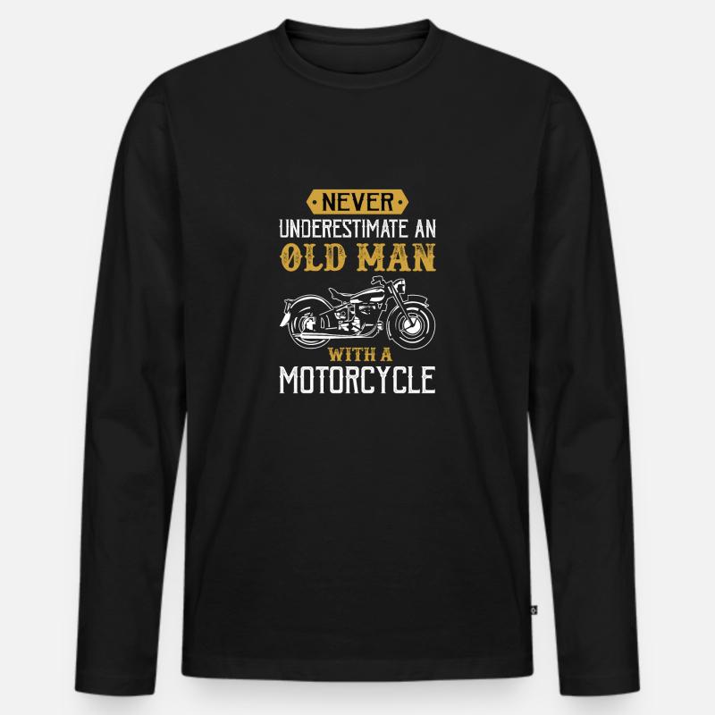 Never underestimate an old man with a motorcycle - Männer Premium Bio Langarmshirt - Schwarz
