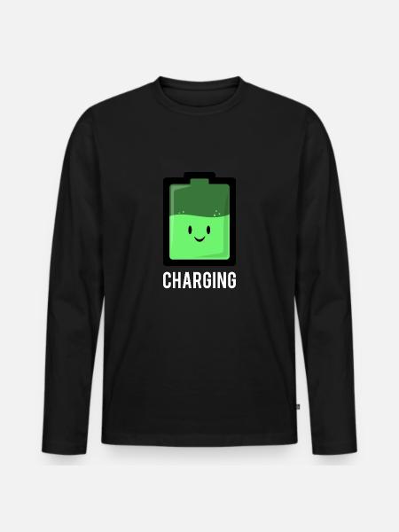 Charging Battery Green Cute Battery Cartoon - Men's Premium Organic Long Sleeve Shirt - black