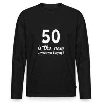 50th birthday - Men's Premium Organic Long Sleeve Shirt - black - Front - Nico (187cm)