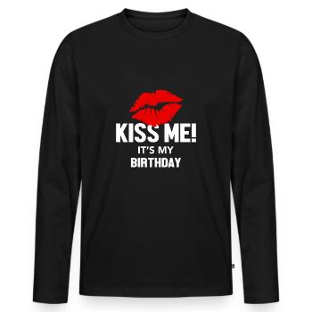 Küss mich zum Geburtstag - Männer Premium Bio Langarmshirt - Schwarz - Vorne - Nico (187cm)