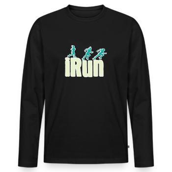 iRun Jogging Runner Marathon Gift Athlete - Men's Premium Organic Long Sleeve Shirt - black - Front - Nico (187cm)