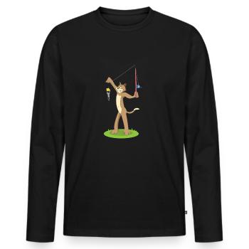 Cat Fishing Cheese Mouse Cat - Men's Premium Organic Long Sleeve Shirt - black - Front - Nico (187cm)
