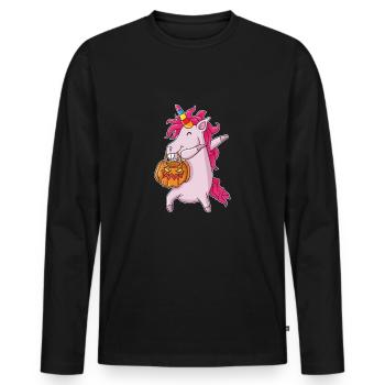 Chemise d'Halloween Dabbing Unicorn - T-shirt manches longues Premium bio Homme - noir - Devant - Nico (187cm)