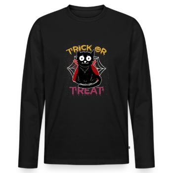Cat Vampire Trick or Treat Pumpkin Halloween Kid - Men's Premium Organic Long Sleeve Shirt - black - Front - Nico (187cm)