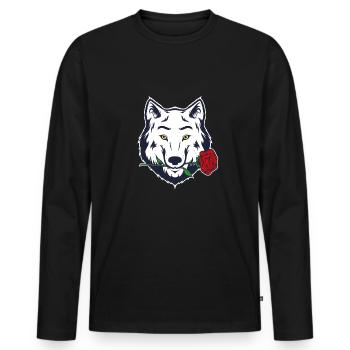 Cadeau de loup-garou blanc rose loup Casanova - T-shirt manches longues Premium bio Homme - noir - Devant - Nico (187cm)