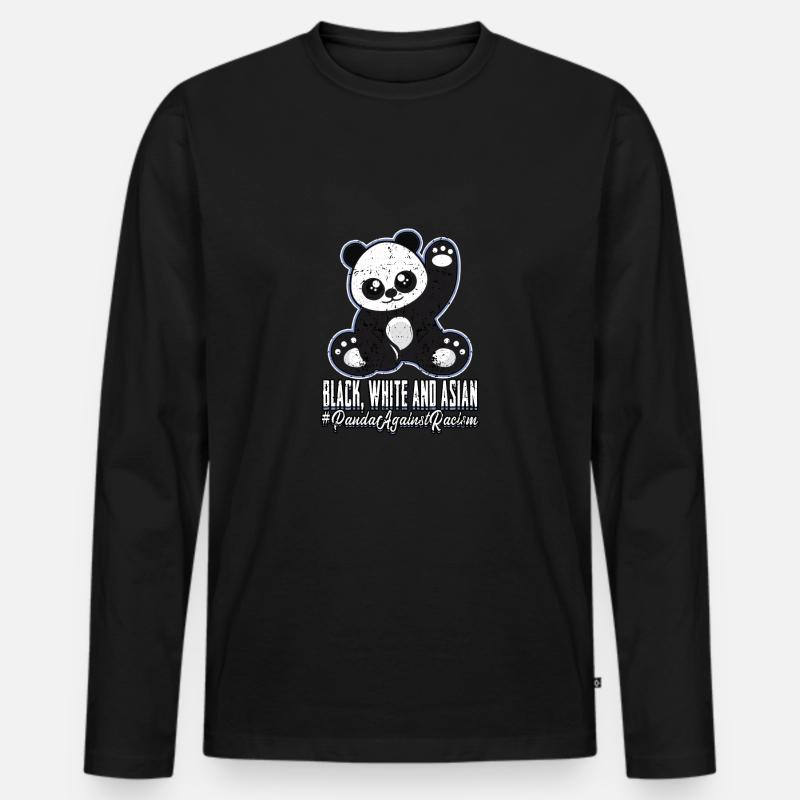 Panda - Männer Premium Bio Langarmshirt - Schwarz