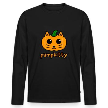 Chemise Happy Halloween chat chaton chaton enfants - T-shirt manches longues Premium bio Homme - noir - Devant - Nico (187cm)