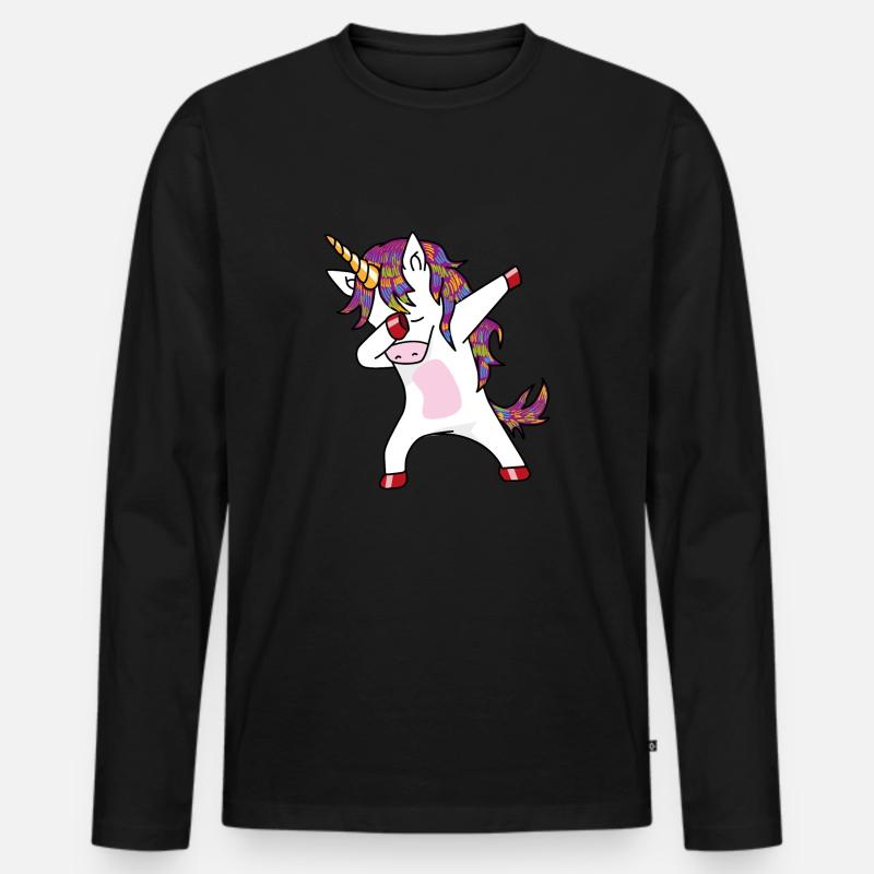 Dabbing Einhorn - Lustiges tanzendes Einhorn - Männer Premium Bio Langarmshirt - Schwarz