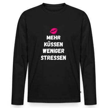 Mehr Küssen Weniger Stressen Lippen Geschenke - Männer Premium Bio Langarmshirt - Schwarz - Vorne - Nico (187cm)
