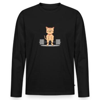 Katzen Gewichheben Hantel Bodybuilding Geschenk - Männer Premium Bio Langarmshirt - Schwarz - Vorne - Nico (187cm)