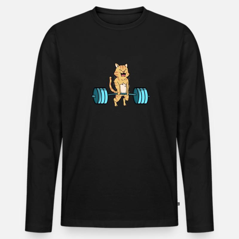 Katzen Gewichheben Hantel Bodybuilding Geschenk - Männer Premium Bio Langarmshirt - Schwarz