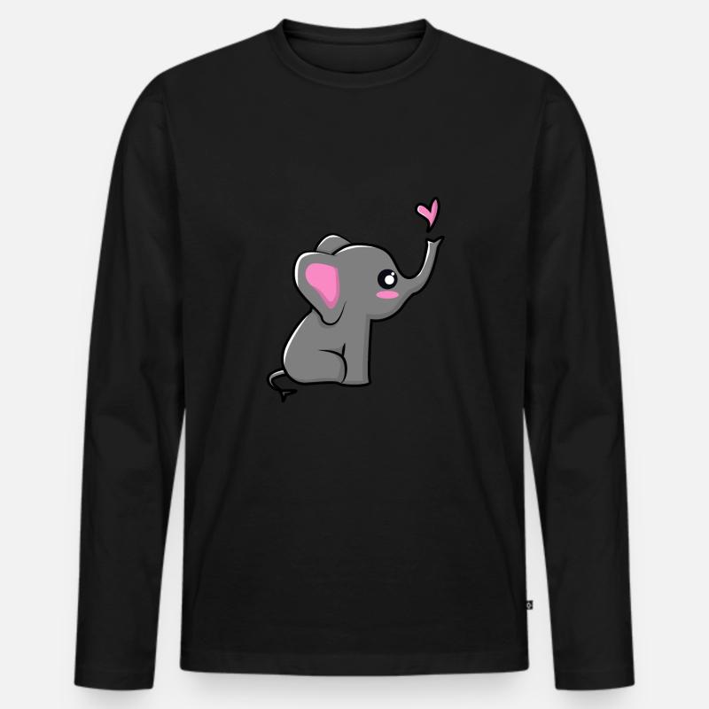 Elefant mit Herzchen - Männer Premium Bio Langarmshirt - Schwarz