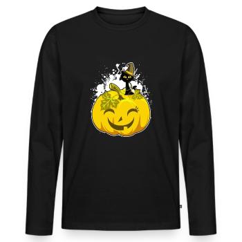 Citrouille d'halloween citrouille d'halloween citrouille d'halloween - T-shirt manches longues Premium bio Homme - noir - Devant - Nico (187cm)