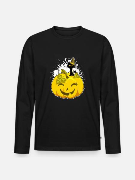 Halloween-pompoen Halloween-pompoen Halloween-pompoen - Mannen Premium Bio shirt met lange mouwen - zwart