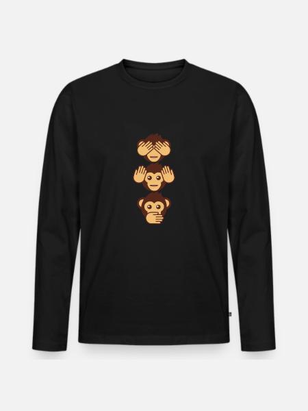 Drei Affen - einer blind, einer taub, einer stumm - Männer Premium Bio Langarmshirt - Schwarz
