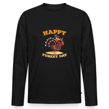 Glücklicher Truthahn-Tageslustiger Erntedank-Wein - Männer Premium Bio Langarmshirt - Schwarz - Vorne - Nico (187cm)