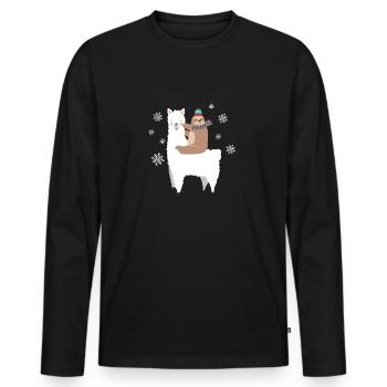 Sloth Riding Llama Funny Christmas Scarf Santa Hat - Men's Premium Organic Long Sleeve Shirt - black - Front - Nico (187cm)