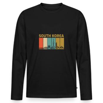 Corée du Sud - T-shirt manches longues Premium bio Homme - noir - Devant - Nico (187cm)