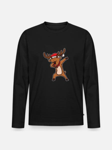 Reindeer Rudolf Funny Dabbing Christmas Gift - Men's Premium Organic Long Sleeve Shirt - black